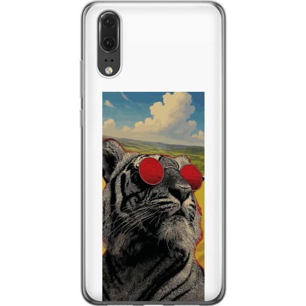 Kompatibelt Mobildeksel til Huawei P20 Cool tiger med røde solbriller i popkunststil grå