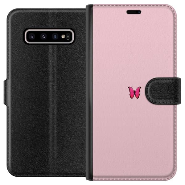 Kompatibelt Lommeboketui til Samsung Galaxy S10+ Rosa sommerfugl