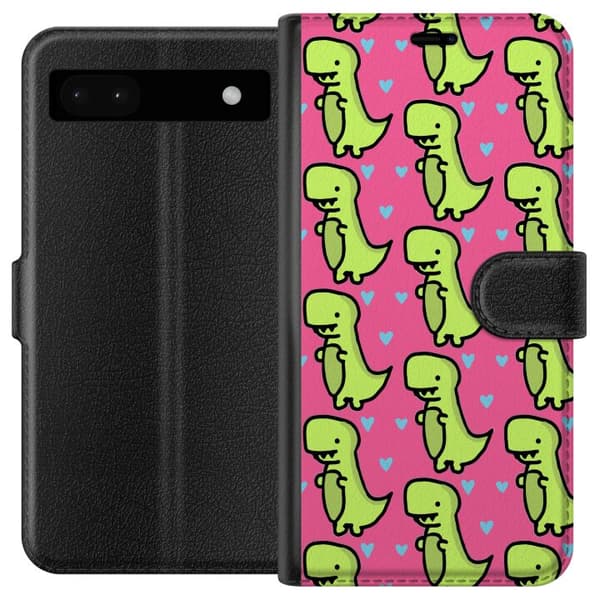 Kompatibel Tegnebogsetui til Google Pixel 6a Dinosaurkærlighed i lyserødt mønster
