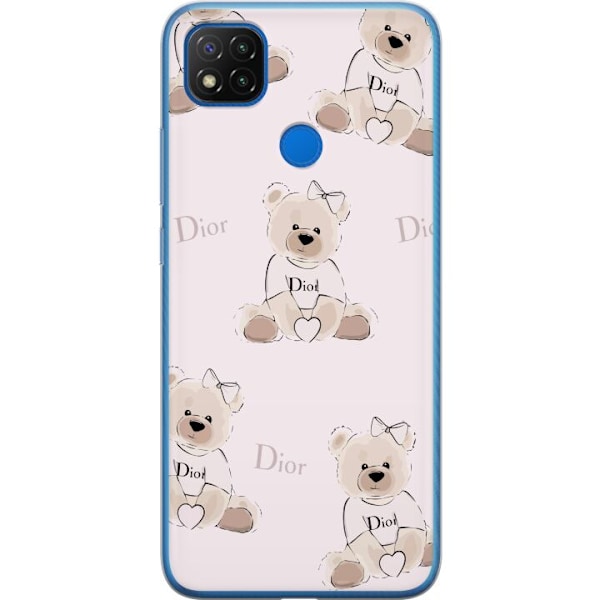 Xiaomi Redmi 9C Gennemsigtig cover Teddy Dior Vibes - luksuriøs bamse i modetil