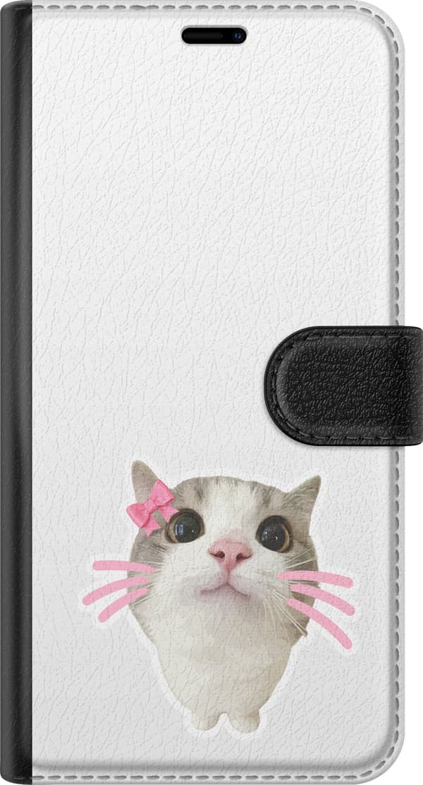 Kompatibel Tegnebogsetui til OnePlus Nord CE6 Lyserøde knurhår - Gråt motiv med kat med lyserøde knurhår. grå