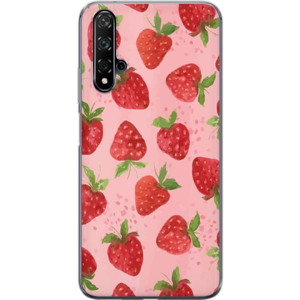 Huawei nova 5T Genomskinligt Skal Strawberry Dreams – jordgubbsmönster i retrostil