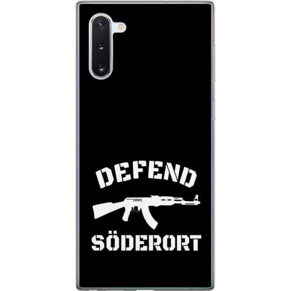 Kompatibel Mobilcover til Samsung Galaxy Note10 Sort Söderort - hvidt områdeslogan og hvid våbensilhuet på sort baggrund sort