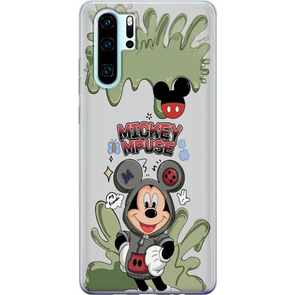 Kompatibelt Mobildeksel til Huawei P30 Pro Mikke Mus i grå hettegenser med tegneseriedesign grå