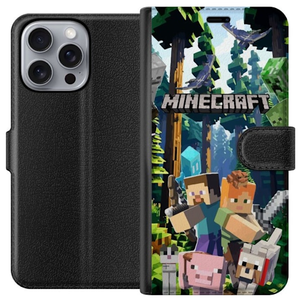 Apple iPhone 16 Pro Max Lompakkokotelo Minecraft-matkapuhelinkotelo metsällä ja pikselityylisillä hahmoilla
