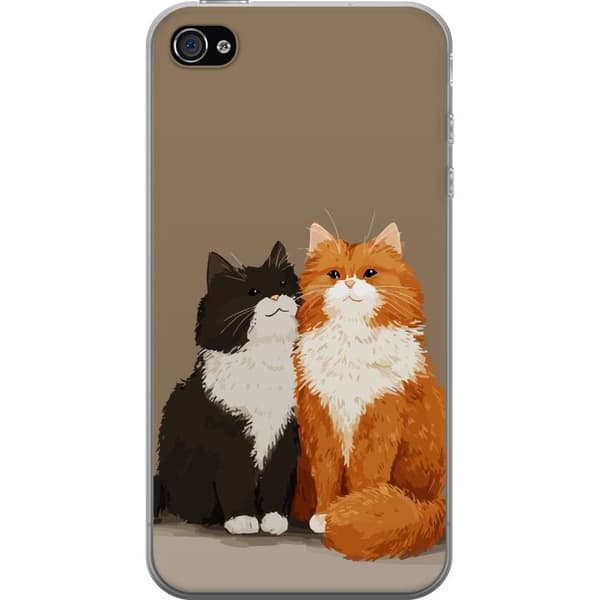 Kompatibel Mobilcover til Apple iPhone 4 Illustrerede sort-hvide og orange-hvide katte sammen mod brun baggrund brun