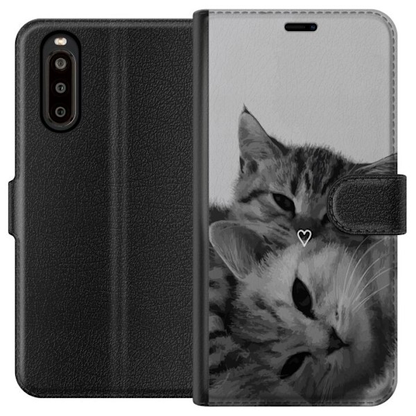 Sony Xperia 10 II Lommeboketui Katt Hjerte