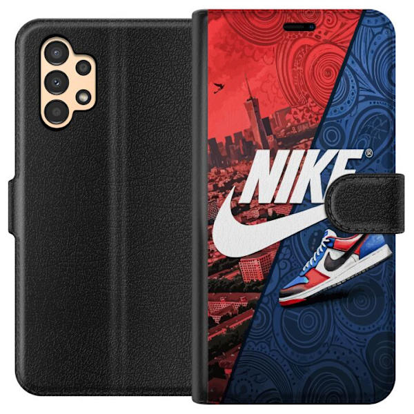 Samsung Galaxy A13 Plånboksfodral Nike Logotyp Röd Blå Sneaker Stil Sport Fashion Populärt Swoosh Motiv Träningskläder Grafisk Ikon