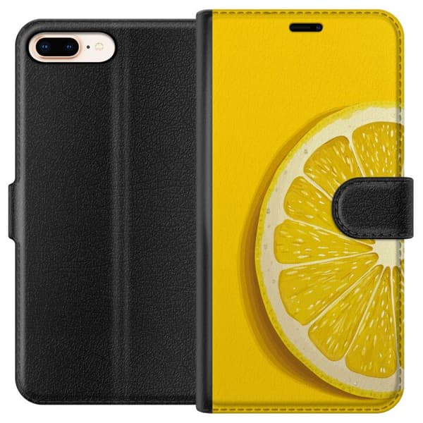 Kompatibel Tegnebogsetui til Apple iPhone 7 Plus Nærbillede af en frisk citronskive på gul baggrund gul