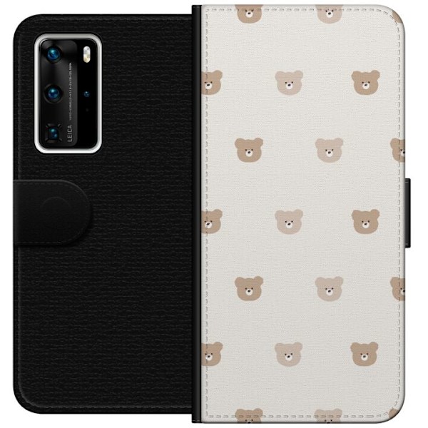 Huawei P40 Pro Lompakkokotelo Teddy-tausta - söpöt teddykarhut pehmeällä taustalla