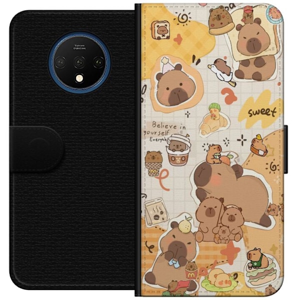 OnePlus 7T Tegnebogsetui Kawaii capybara mobilskal med gulliga djurmotiv