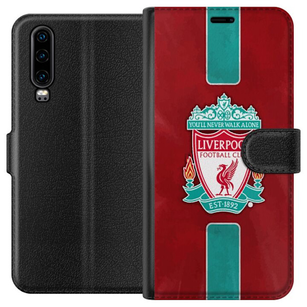 Huawei P30 Tegnebogsetui Liverpool FC - Klassisk Fodboldstolthed i Rødt