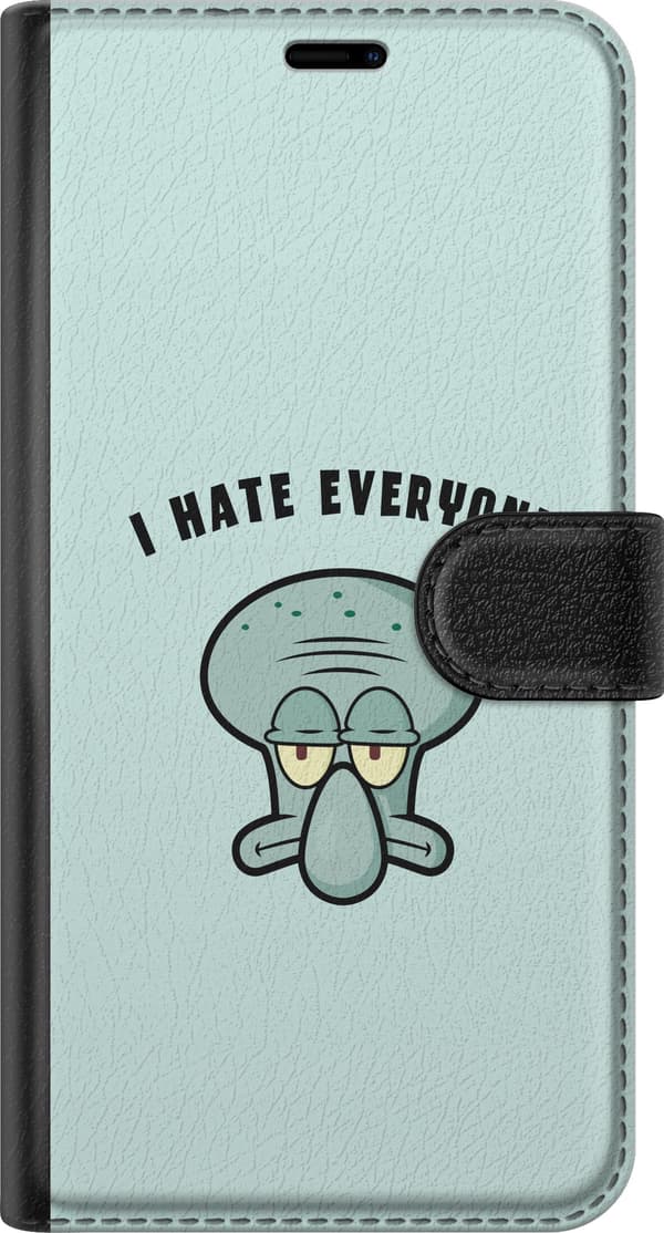Kompatibel Tegnebogsetui til Samsung Galaxy A41 Tegnet utilfreds blækspruttefigur med teksten I Hate Everyone på lyse turkis baggrund blå