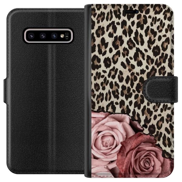 Kompatibelt Lommeboketui til Samsung Galaxy S10+ Leopards Rose