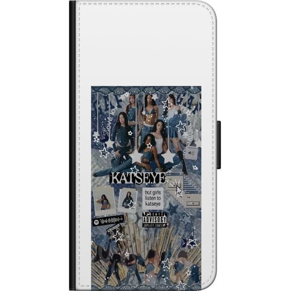 Kompatibel Tegnebogsetui til Xiaomi Redmi Note 8 Pro  KATSEYE i blågråt collage med gruppebilleder, hvide stjerner, grafisk tekst og retroinspirerede blå