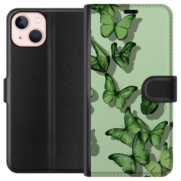 Kompatibelt Plånboksfodral till Apple iPhone 13 mini Gröna Fjärilar
