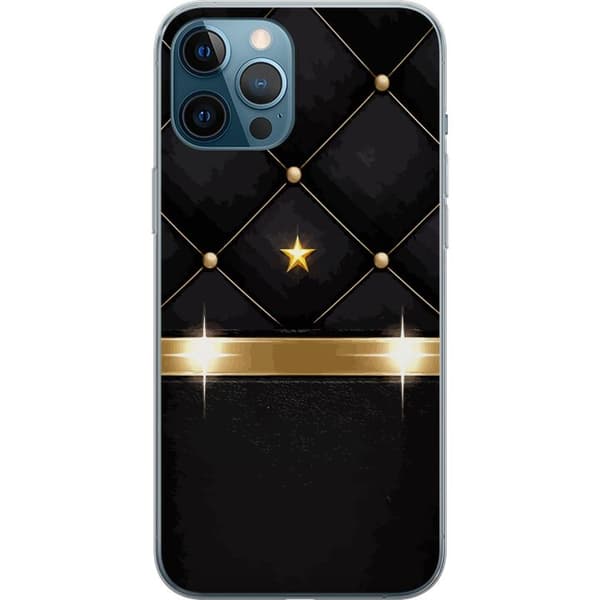 Kompatibelt Mobildeksel til Apple iPhone 12 Pro Max Svart quiltet bakgrunn med gullstjerne