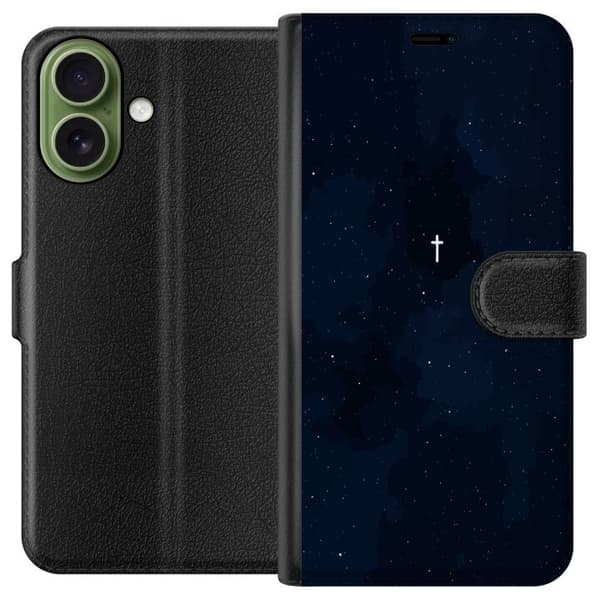 Kompatibelt Plånboksfodral till Apple iPhone 18 Vitt kors på stjärnhimmel blå