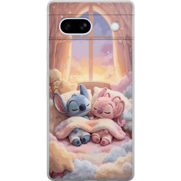 Kompatibelt Mobilskal till Google Pixel 7a Sovande blå och rosa figurer i mysig pastellmiljö rosa