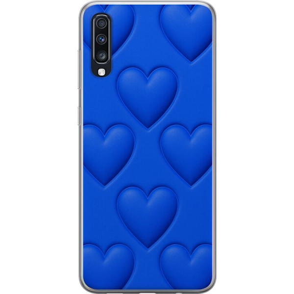 Samsung Galaxy A70 Läpinäkyvä kuori Siniset Sydämet