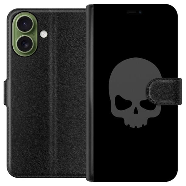 Kompatibel Tegnebogsetui til Apple iPhone 17 Enkel kranie i grå nuancer mod sort baggrund, stilrent og moderne design