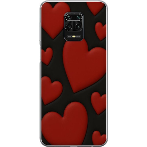 Xiaomi Redmi Note 9S Gennemsigtig cover Rød Fløjlshjerter