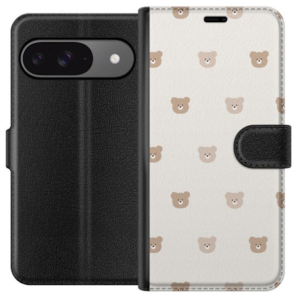 Google Pixel 9 Pro Lompakkokotelo Teddy-tausta - söpöt teddy