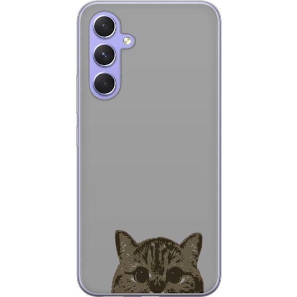 Samsung Galaxy A54 Gennemsigtig cover Grå Katteblik - stilfuld kat design med grå baggrund