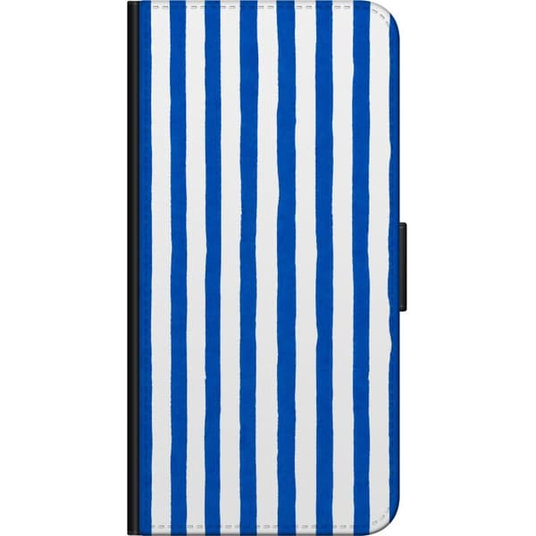 Kompatibelt Lommeboketui til Xiaomi Redmi Note 9 Pro Blåhvite penselstriper hvit
