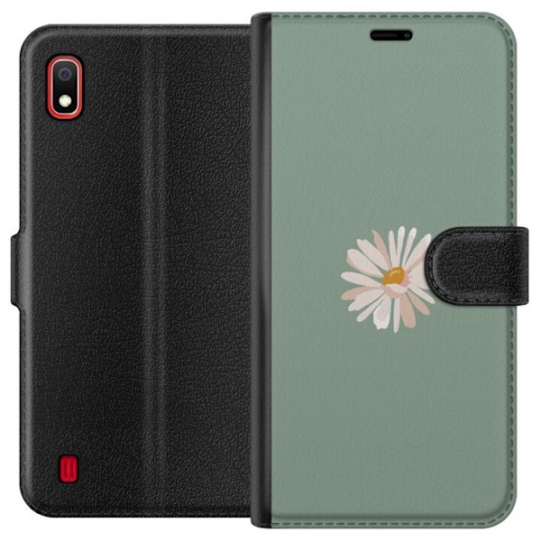 Samsung Galaxy A10 Tegnebogsetui Grøn Minimalblomst - stilfuld blomst på grøn baggrund