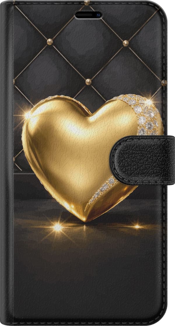 Kompatibelt Lommeboketui til Samsung Galaxy S21 Gyldent hjerte med diamantkant