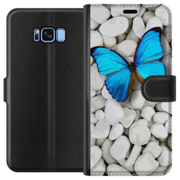 Kompatibelt Plånboksfodral till Samsung Galaxy S8 Blå Fjärill Stenar
