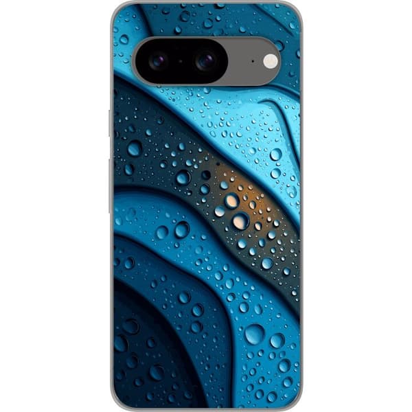 Kompatibelt Mobildeksel til Google Pixel 8 Blå abstrakte bølger med glitrende vanndråper i moderne grafisk design blå