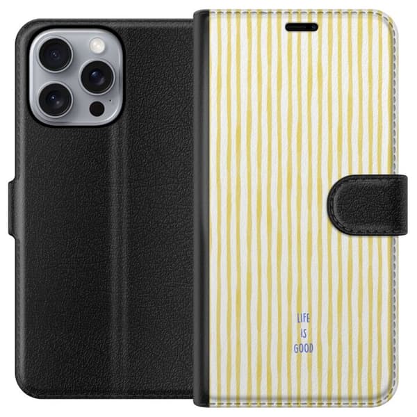Kompatibel Tegnebogsetui til Apple iPhone 16 Pro Max Life Is Good gul