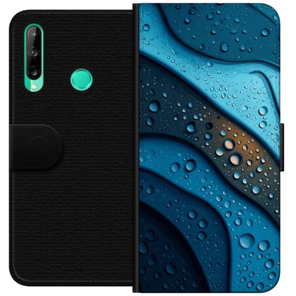 Kompatibelt Lommeboketui til Huawei P40 lite E Blå abstrakte bølger med glitrende vanndråper i moderne grafisk design blå