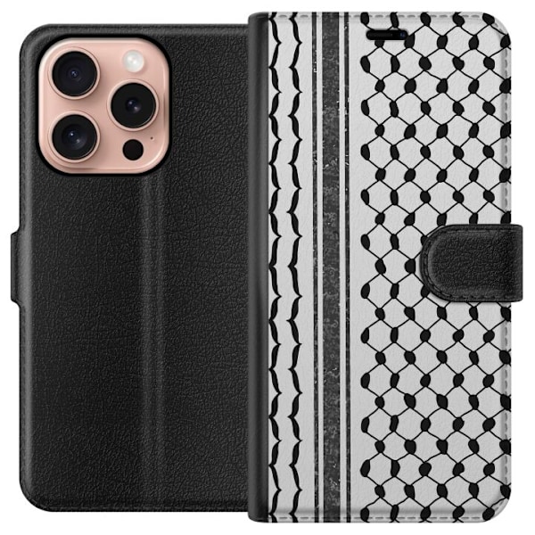 Apple iPhone 16 Pro Lompakkokotelo Palestiinalainen kuvio - perinteiseen tyyliin inspiroima keffiyeh-kangas