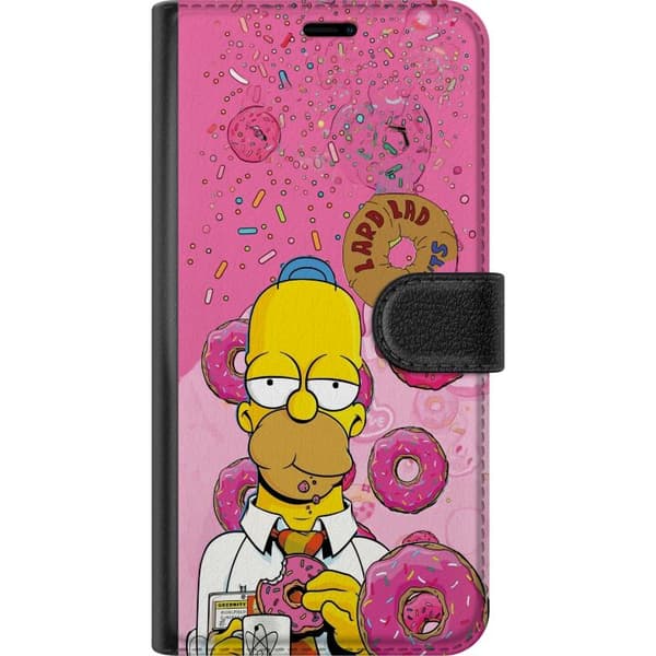 Kompatibel Tegnebogsetui til Apple iPhone 13 mini Homer Simpson spiser lyserøde donuts mod en farverig baggrund pink