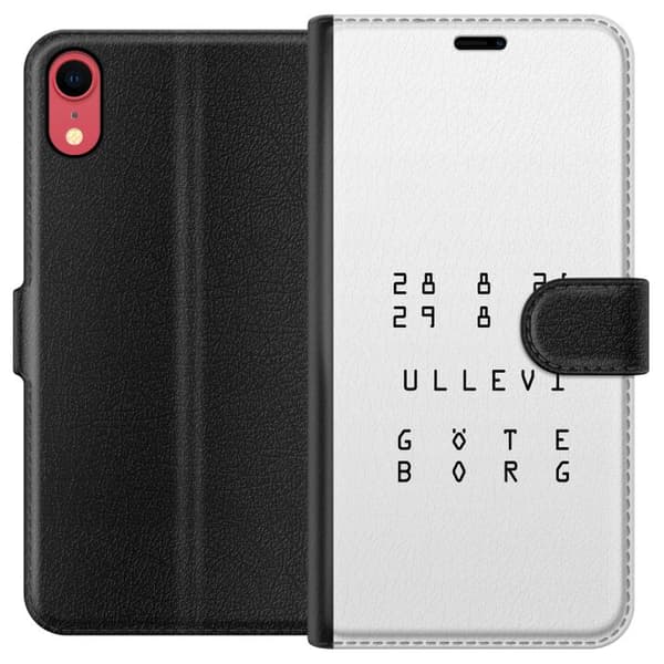 Kompatibel Tegnebogsetui til Apple iPhone XR Ullevi Göteborg 2026 sort baggrund med hvid typografi og dato sort