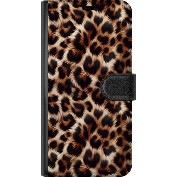 Kompatibel Tegnebogsetui til Apple iPhone 16 Plus Nær billede af leopardmønster med bløde pelsdetaljer i brune og sorte nuancer