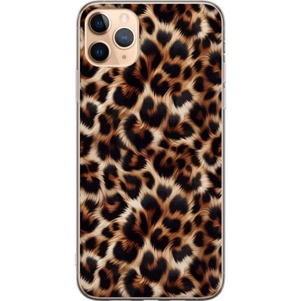 Kompatibel Mobilcover til Apple iPhone 11 Pro Max Nær billede af leopardmønster med bløde pelsdetaljer i brune og sorte nuancer