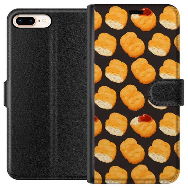 Kompatibel Tegnebogsetui til Apple iPhone 8 Plus Mønster med sprøde kyllingenuggets og ketchup brun