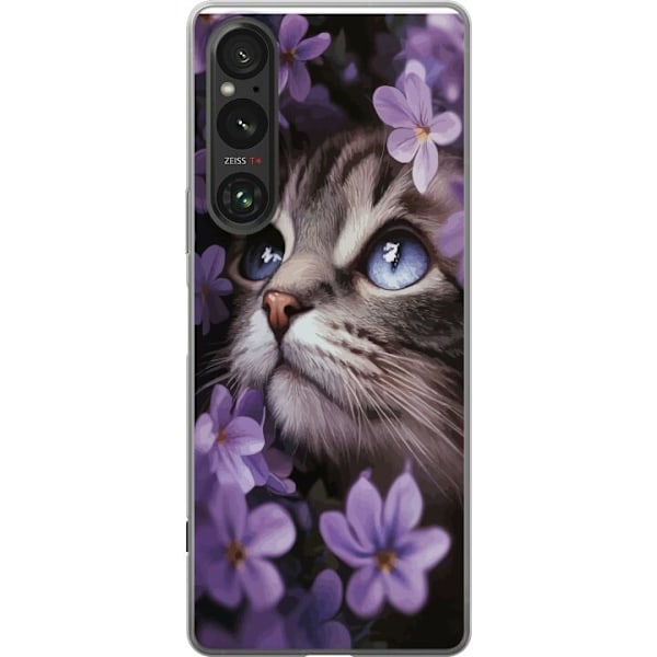 Sony Xperia 1 VI Genomskinligt Skal Kat och blommor