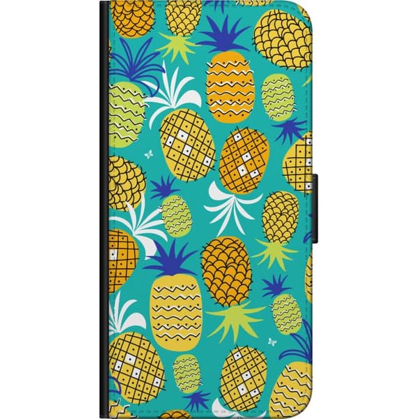 Kompatibel Tegnebogsetui til Xiaomi Redmi Note 8 Pro  Legende mønster med gule og grønne ananaser mod turkis baggrund blå