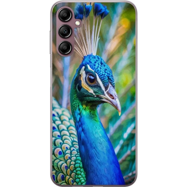 Samsung Galaxy A14 5G Gennemsigtig cover Påfugle Fjer Farverig Design Fuglemotiv Eksotisk Grafisk Motiv Natur Luksuriøs Dekoration