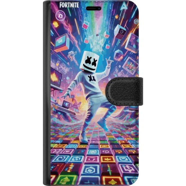Kompatibelt Plånboksfodral till Apple iPhone 12 Pro Max Maskerad dansfigur i blå och lila neonvärld med färgglada spelrutor blå