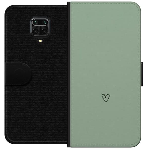 Kompatibel Tegnebogsetui til Xiaomi Redmi Note 9S Minimalistisk sort håndtegnet hjerte centreret på en rolig lysegrøn baggrund grøn
