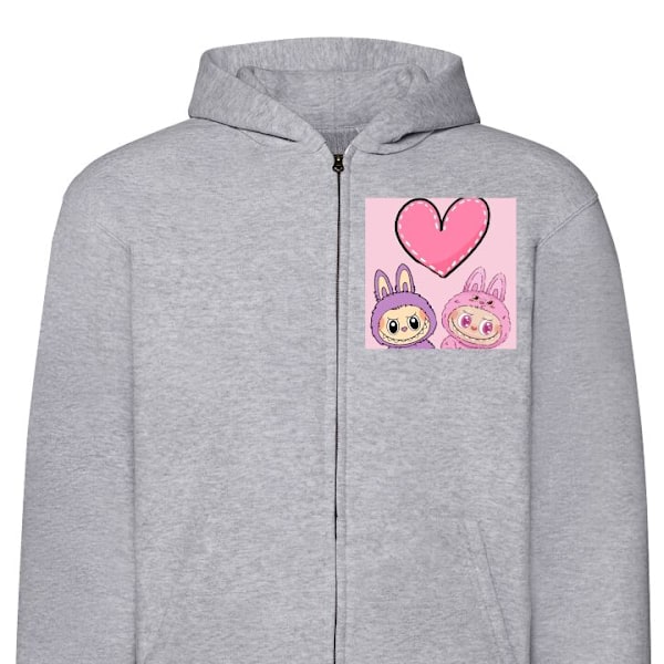 Zip-Hoodie til Børn | Hættetrøje med Lynlås Labubu Pink Mo grå one size