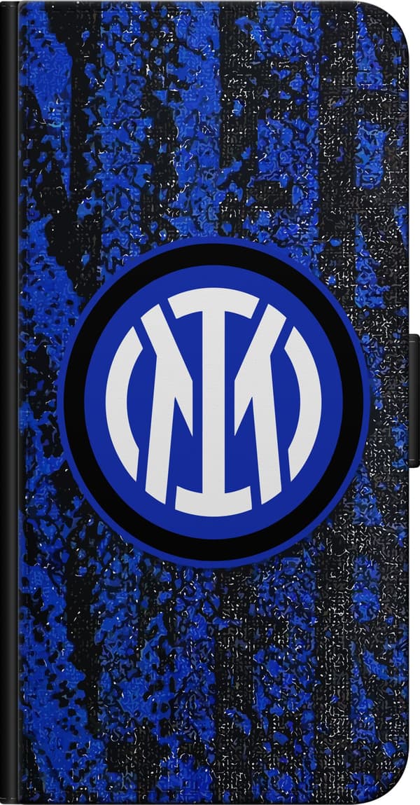 Kompatibel Tegnebogsetui til Samsung Galaxy Note10+ Blåsort fodboldinspireret emblem mod struktureret blå og sort baggrund blå