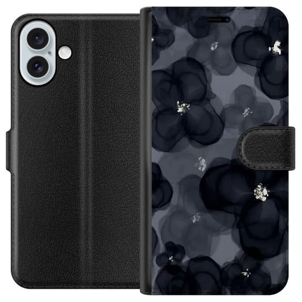 Kompatibel Tegnebogsetui til Apple iPhone 16 Plus Abstrakte blomster i mørke nuancer med bløde former, moderne og kunstnerisk design