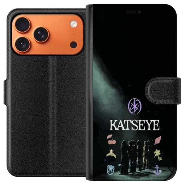 Kompatibel Tegnebogsetui til Apple iPhone 17 Pro Max Katseye-koncertcollage med gruppebillede, symboler og mørk baggrund, popinspireret motiv sort